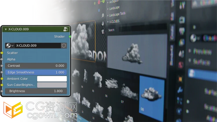 Blender插件X-Clouds V1.0 15种逼真云朵模型生成器