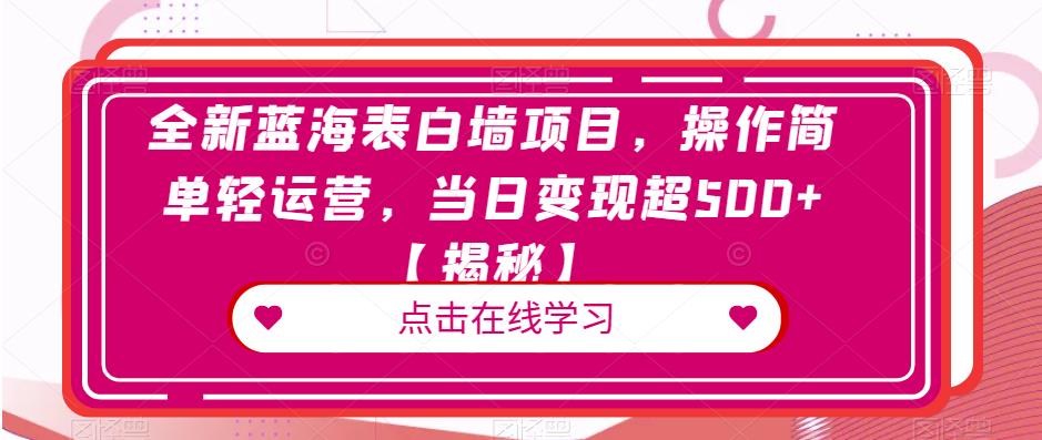 全新蓝海表白墙项目,操作简单轻运营,当日变现超500+【揭秘】