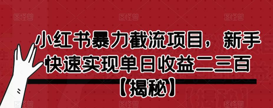 小红书暴力截流项目,新手快速实现单日收益二三百【仅揭秘】