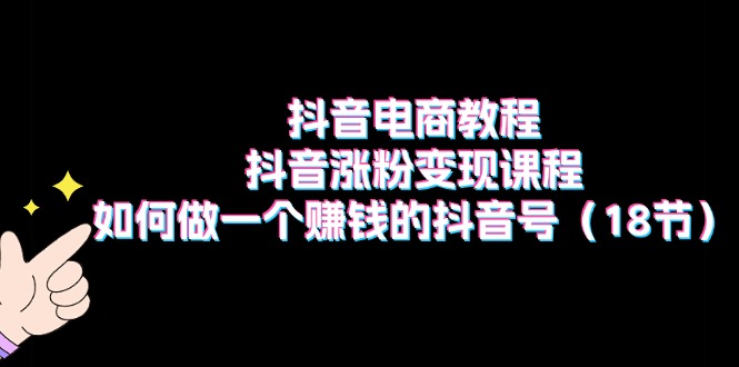 (11436期)抖音电商教程:抖音涨粉变现课程:如何做一个赚钱的抖音号(18节)
