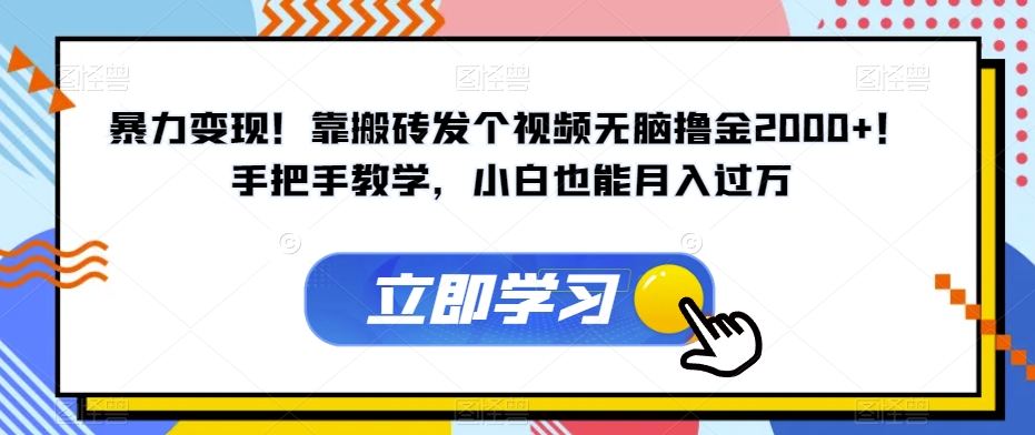暴力变现!靠搬砖发个视频无脑撸金2000+!手把手教学,小白也能月入过万【揭秘】