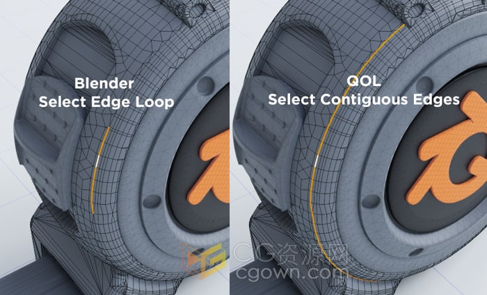 Qol Tools: Select Contiguous Loop Edges 1.0.4 Blender选择连续循环边缘插件