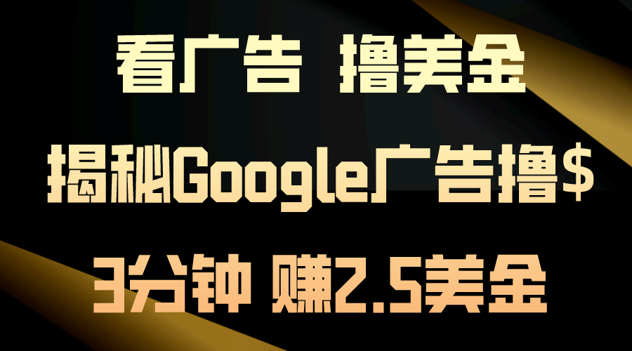 (10912期)看广告,撸美金!3分钟赚2.5美金!日入200美金不是梦!揭秘Google广告…