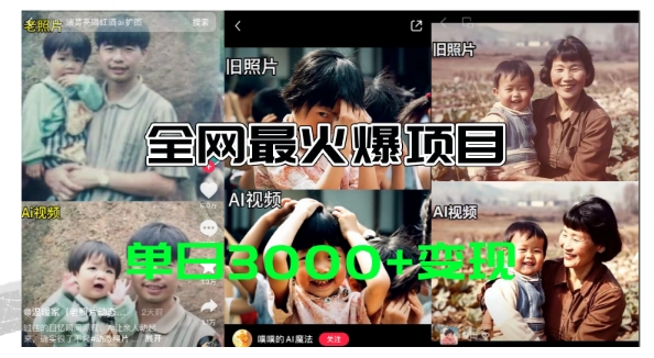 全网爆火的AI让老照片动起来教程,蹭热点日赚3k+,内含免费工具一键可生成