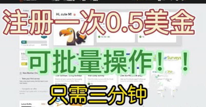 国外项目注册一次0.5美金,只需三分钟无脑操作,可批量同时放大操作,小白工作室福利【揭秘】
