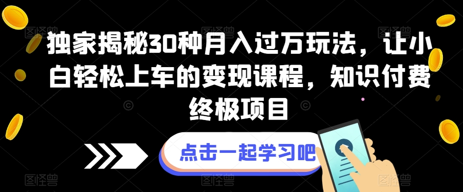 独家揭秘30种月入过万玩法,让小白轻松上车的变现课程,知识付费终极项目【揭秘】