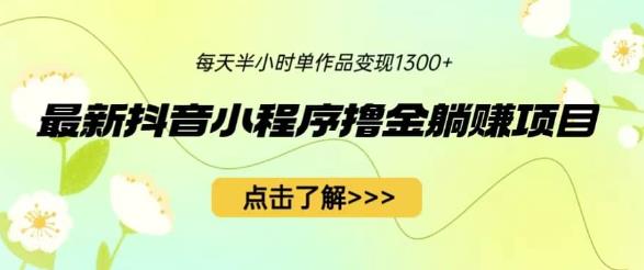 最新抖音小程序撸金躺赚项目,一部手机每天半小时,单个作品变现1300+【揭秘】