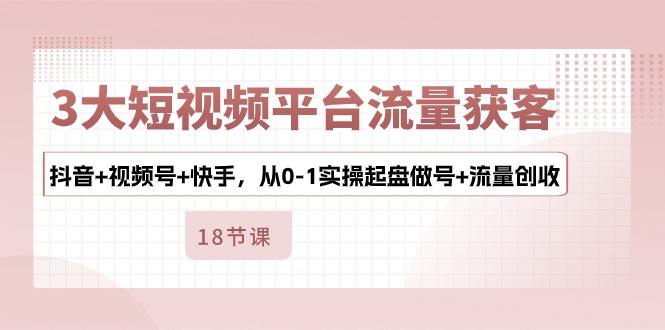 (10778期)3大短视频平台流量获客,抖音+视频号+快手,从0-1实操起盘做号+流量创收