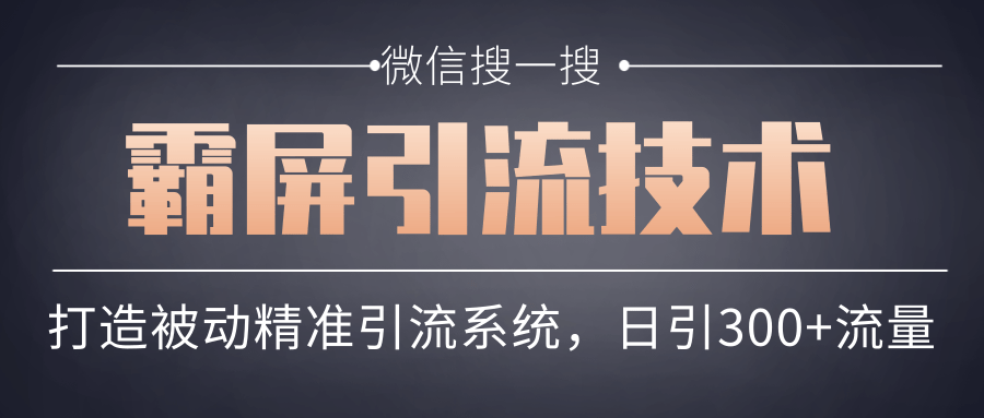 微信搜一搜霸屏引流技术,打造被动精准引流系统,轻松日引300+流量