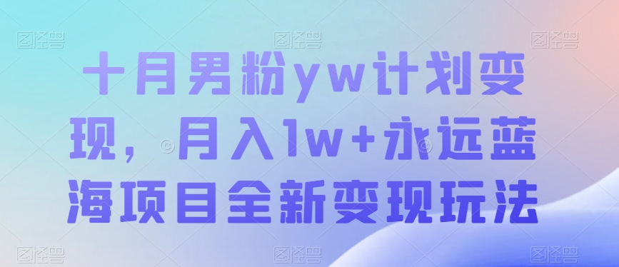 十月男粉yw计划变现,月入1w+永远蓝海项目全新变现玩法【揭秘】