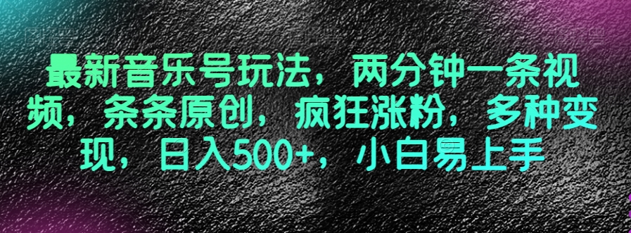 最新音乐号玩法,两分钟一条视频,条条原创,疯狂涨粉,多种变现,日入500+,小白易上手【揭秘】