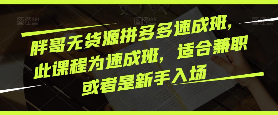 胖哥无货源拼多多速成班,此课程为速成班,适合兼职或者是新手入场