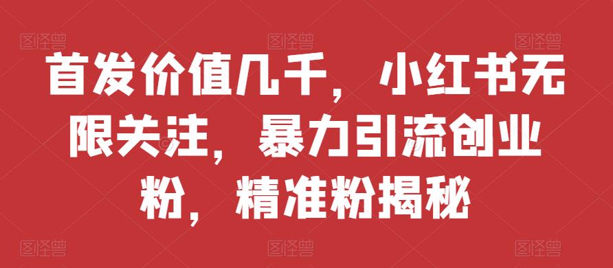 首发价值几千,小红书无限关注,暴力引流创业粉,精准粉揭秘