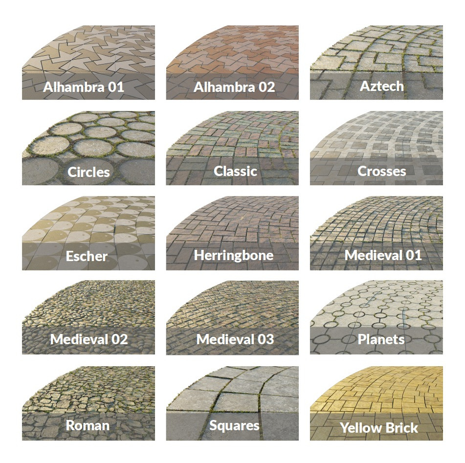 Paved Path Generator 1.3 Blender插件20种预设砖石铺地路径生成器