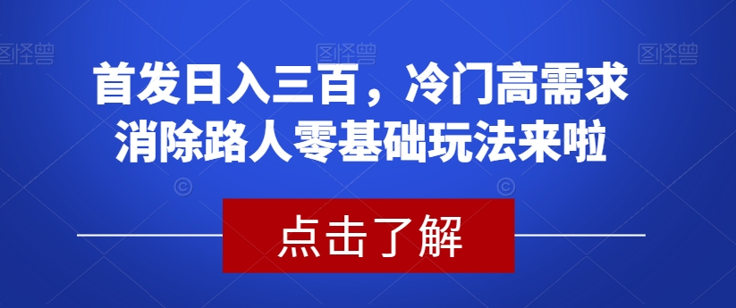 首发日入三百,冷门高需求消除路人零基础玩法来啦【揭秘】
