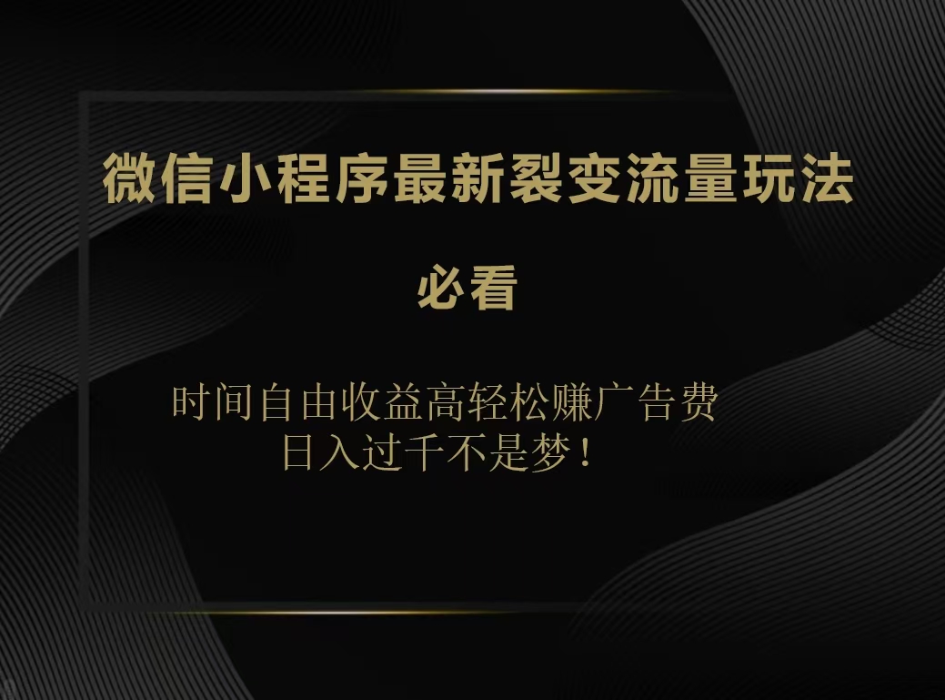 微信小程序最新裂变流量玩法,时间自由收益高轻松赚广告费,日入200-500+